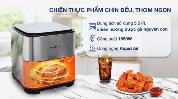 Nồi chiên không dầu Sharp KF-AF50EV-ST sở hữu nhiều tính năng tiện ích