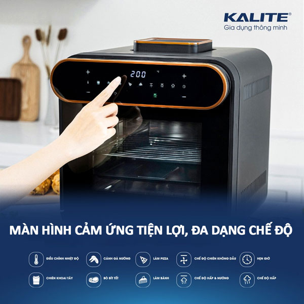 Nồi chiên hấp Kalite được trang bị màn hình cảm ứng tiện dụng