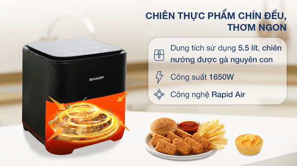 Nồi chiên không dầu Sharp sử dụng công nghệ Rapid Air